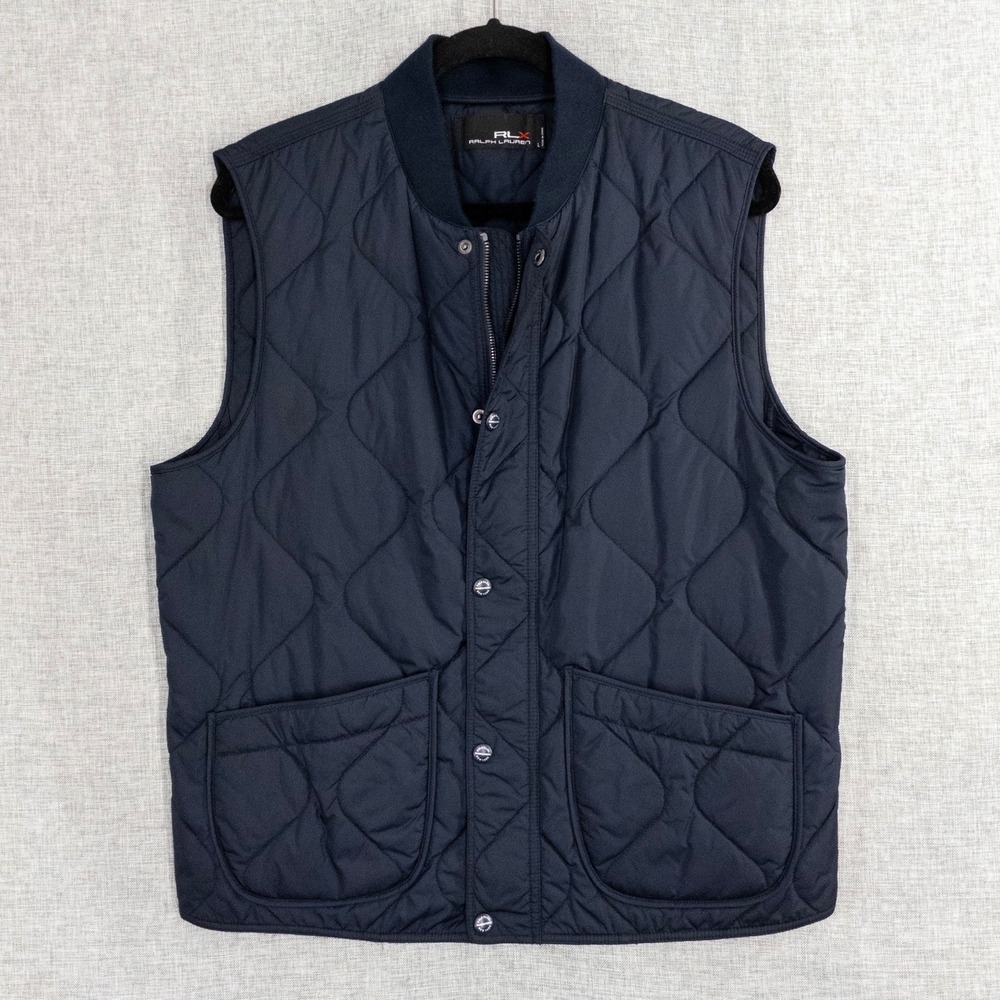 RLX Ralph Lauren Men's Large Navy Diamond Quilted Insulated Bomber Vest Golf